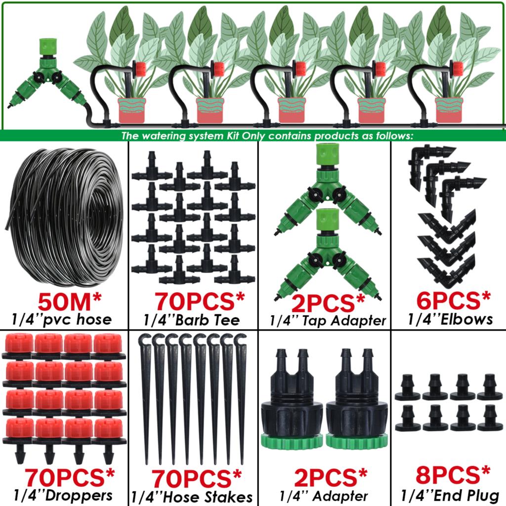 Sprycle 5-50M Greenhouse Automatic Self Watering System Kit 4/7mm Garden Micro Drip Irrigation Dropper DIY for Pot Plants Lawn: Blue