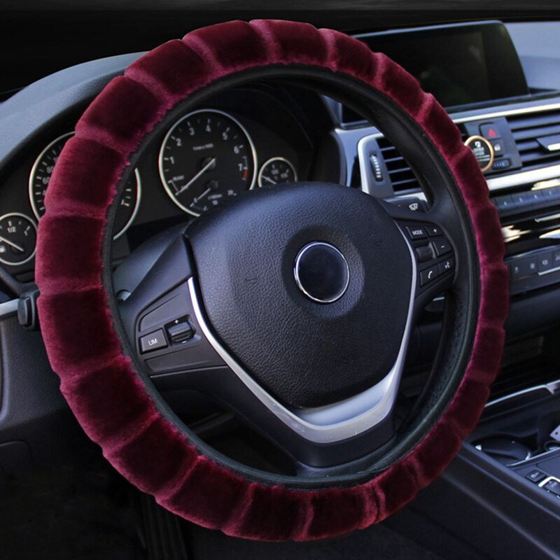 Auto Warm Korte Wol Pluche Auto Stuurhoes Comfortabele Anti-slip Voor 36-40CM Elastische Steering -wiel Protector