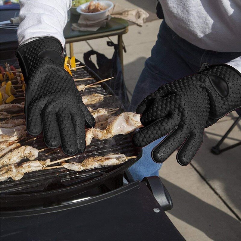 Fødevarekvalitet tyk varmebestandig silikonehandske bbq grillhandsker køkken grill ovn madlavning vanter grill bagning handsker bbq værktøj