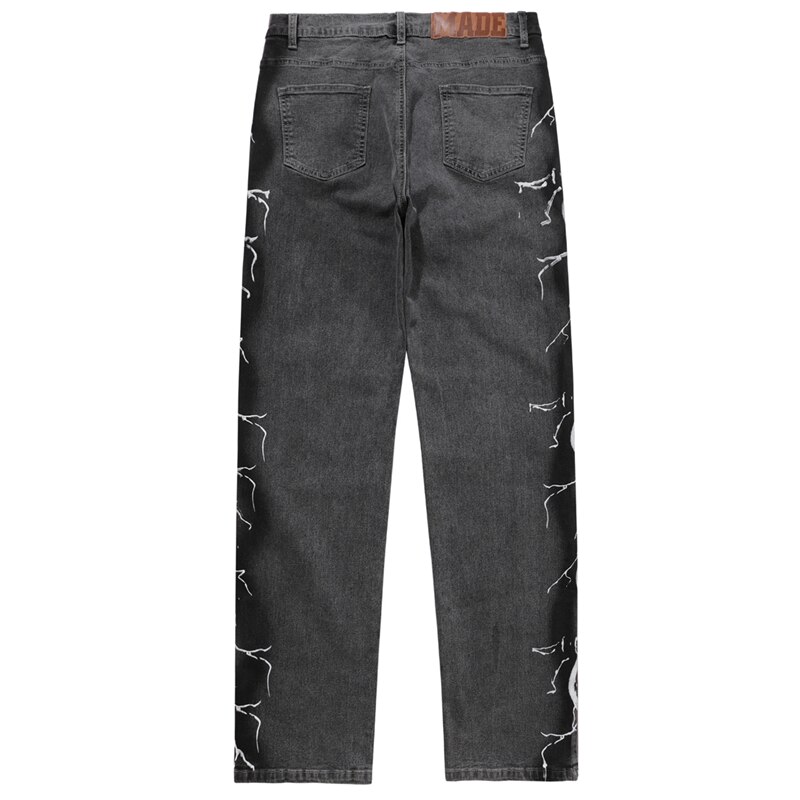 Pantalones de ropa informal estilo Hip Hop estampado de rayos vaqueros Harajuku Vintage Denim lavado pantalones Goth Punk pantalones holgado Casual pantalón