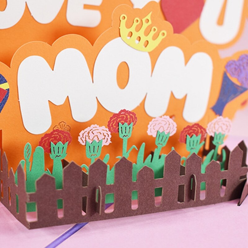 3D Pop-Up Love You Mom Greeting Card for Happy Birthday Mother's Day Envelope