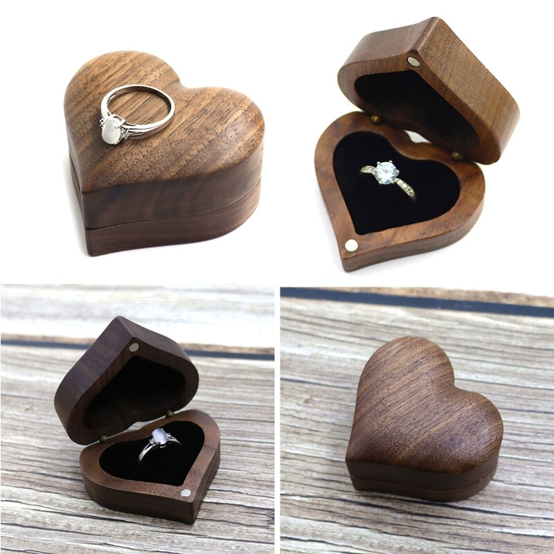 Caja de madera para anillos de compromiso, propuesta, ceremonia de boda, caja para anillos de exhibición de Joyas, caja para anillos