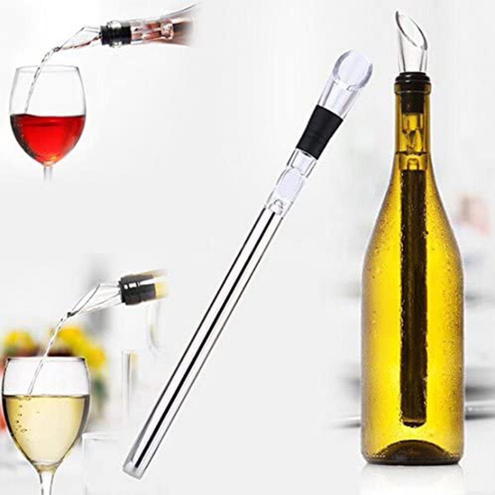 Wine Chiller Stick 3-in-1 Stainless Steel Wine Bottle Cooler Stick Rapid Iceless Wine Chilling Rod with Aerator and Pourer