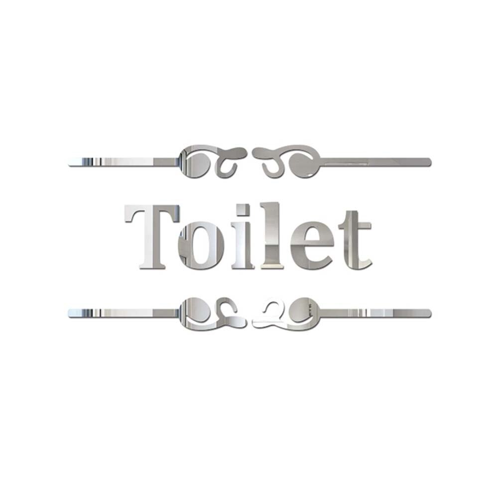 3D Acrylic Bathroom Toilet Tips Mirror Sticker Personality Modern Wc Door Prompt Sign Self Adhesive Letters Wall Sticker: silver T