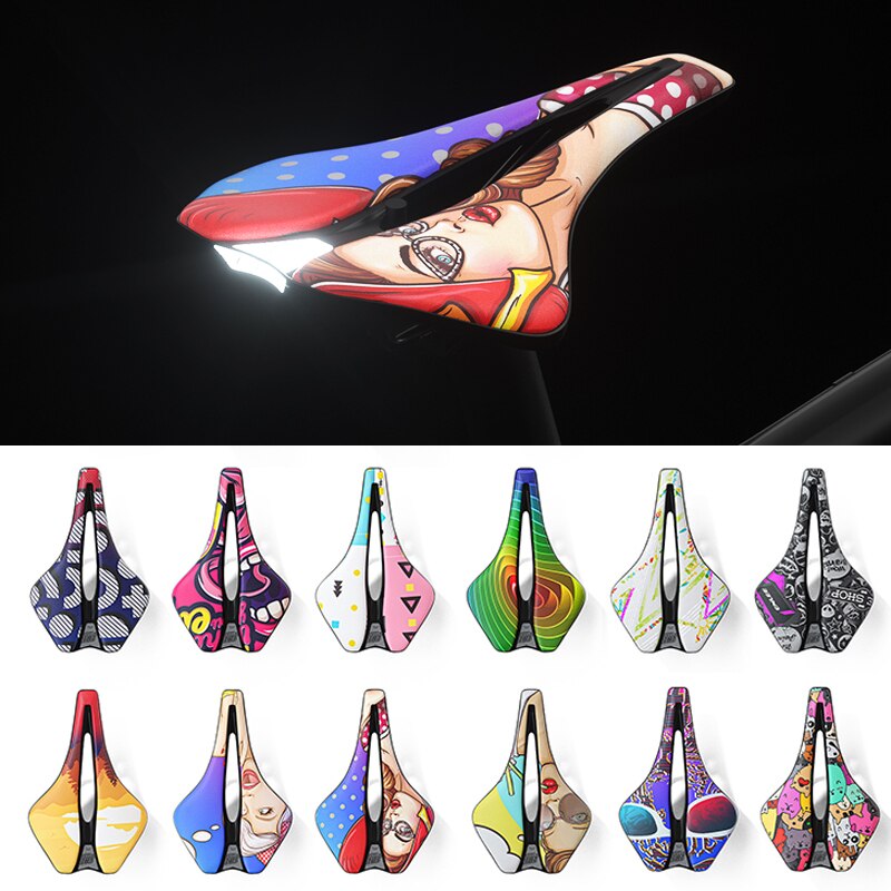 Kleurrijke Patroon Gel Extra Zachte Fiets Mtb Zadel Kussen Fiets Hollow Zadel Road Mountainbike Zetel Fiets Accessoires