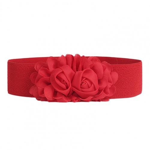 Waist Belt Ladies Wide Belt Women Girl Wide Stretch Elastic Waist Belt Solid Color Flower Waistband All-Match: Red