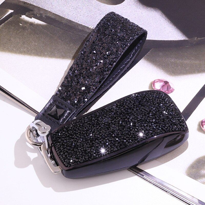 Female Luxury Diamond Crystal Shining Car Key Case Cover for Mercedes Benz E Class W213 E200 E200L E300 E300L: E-black keychain