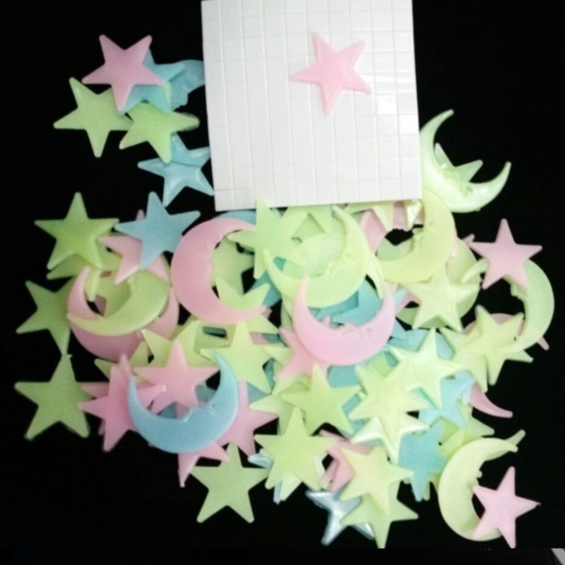 100 stuks/set 3d fluorescerende stickers ster maan lichtgevende glow in the dark plafonddecoratie voor kinderkamer huisdecoratie muursticker