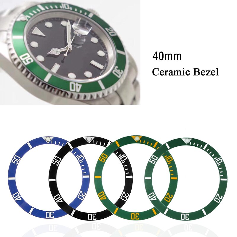 Recambio de bisel cerámico para reloj de 40mm, accesorio automático para relojes de hombre, negro/azul/Verde/dorado, Rolx