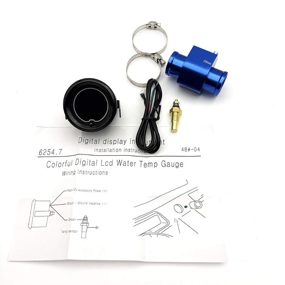 52mm 12V Auto Digital Wassertemperaturanzeige Kit Bunte digitale LCD Wassertemperaturanzeige Verkabelung