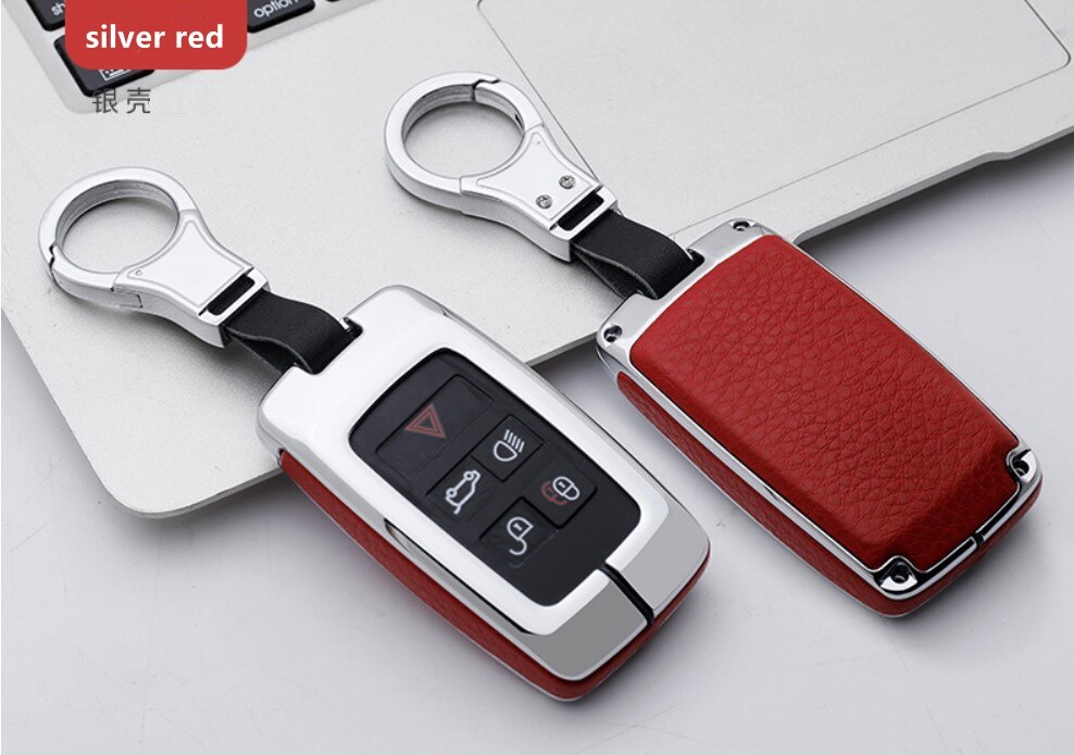 Autosleutel Geval Houder Sleutelhanger Voor Land Rover Range Rover Discovery 5 Sport Voor Jaguar Xel e-PACE: silver red