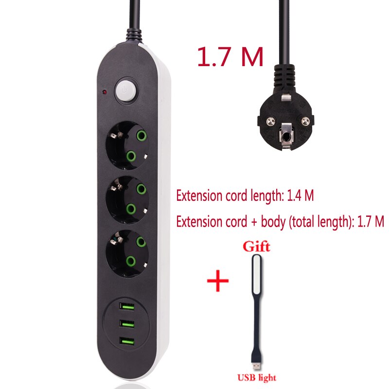 Smart USB Power Strip Socket EU Plug 3 USB Charge 5M Power Cord Wall Charge Adapter For Robot Vacuum Cleaner Humidifier: 1.4M