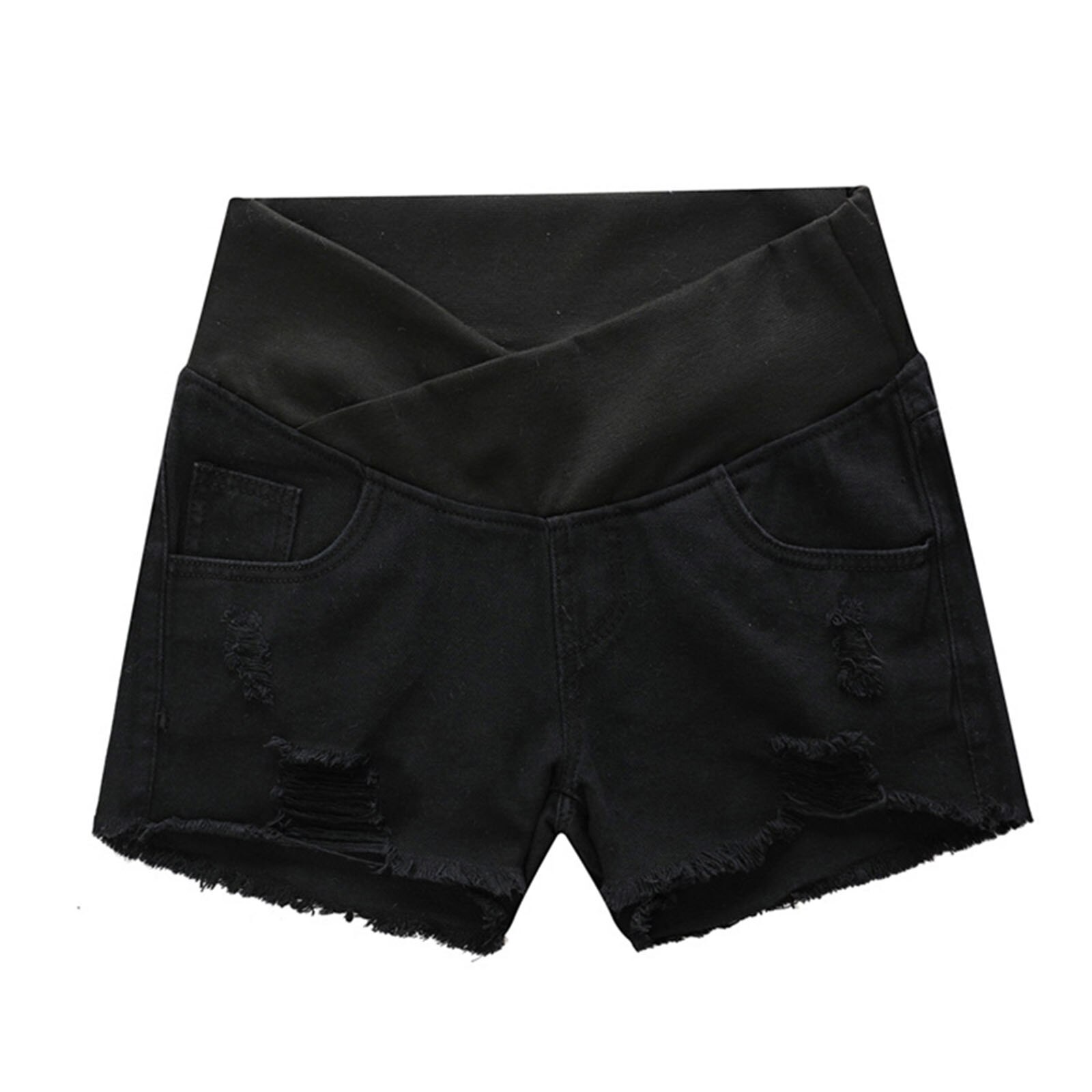 Zwangere Vrouwen Shorts Zomer Dragen Moederschap Low-Taille Denim Ripped Shorts Ondersteuning Riem Losse Korte Broek Voor Zwangerschap Kleding: Black / L