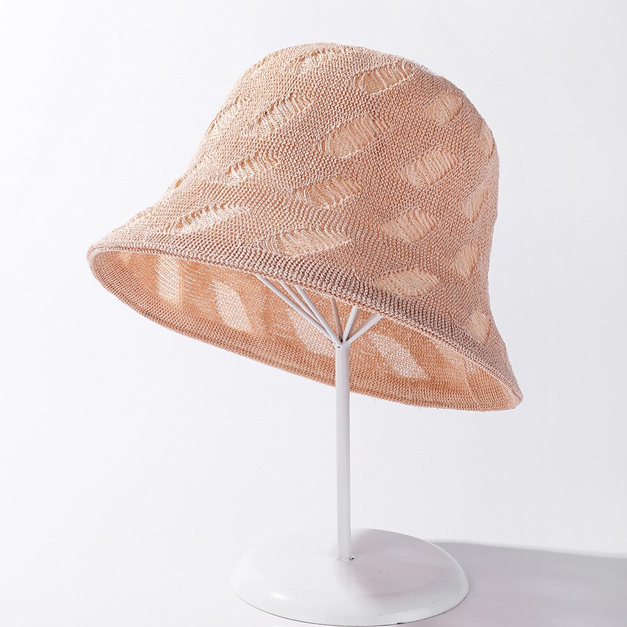 COKK Bucket Hat Summer Double Sided Knitted Hollow Leaf Breathable Fishing Hats For Women Gorros Bob Sun Hat Cap