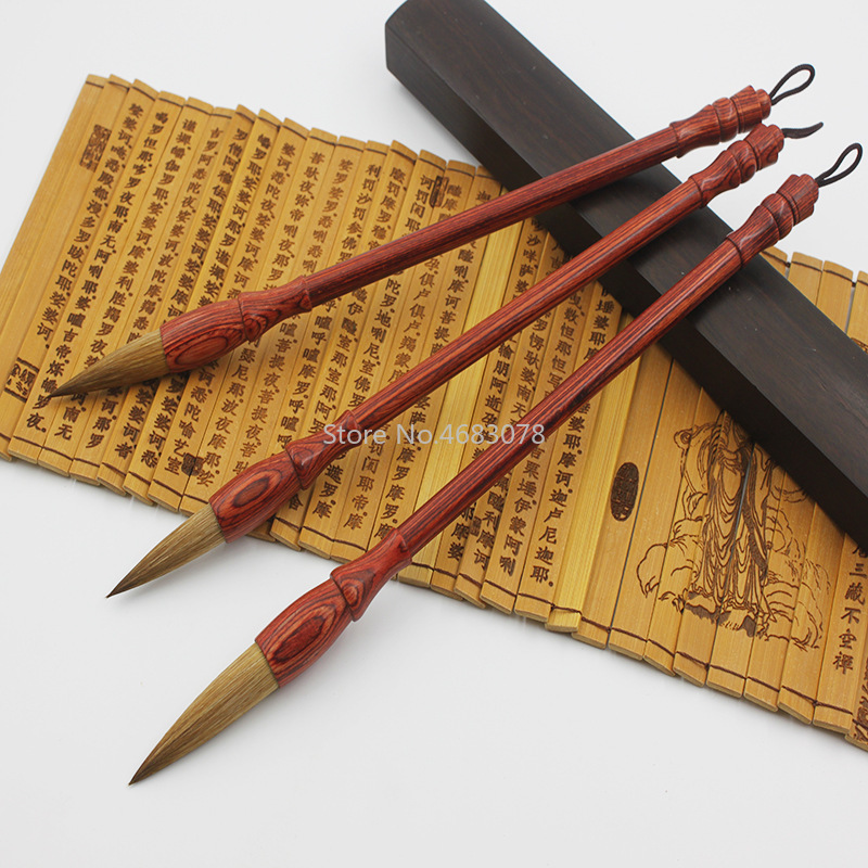 3 piezas de pelo de comadreja pura escritura china pluma de caligrafía conjunto de pinceles de escritura Regular medio bursh para arte dibujo pintura suministros