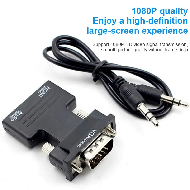 NNBILI HDMI-compatible Female To VGA Male Converter Adapter with 3.5mm Audio Cable for PS4 Monitor Projector PC Laptop 1080P