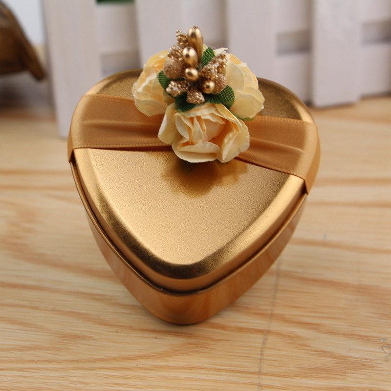1 stk festopbevaringskasse blomsterindretning blikboks guld slikæske: Hjerte
