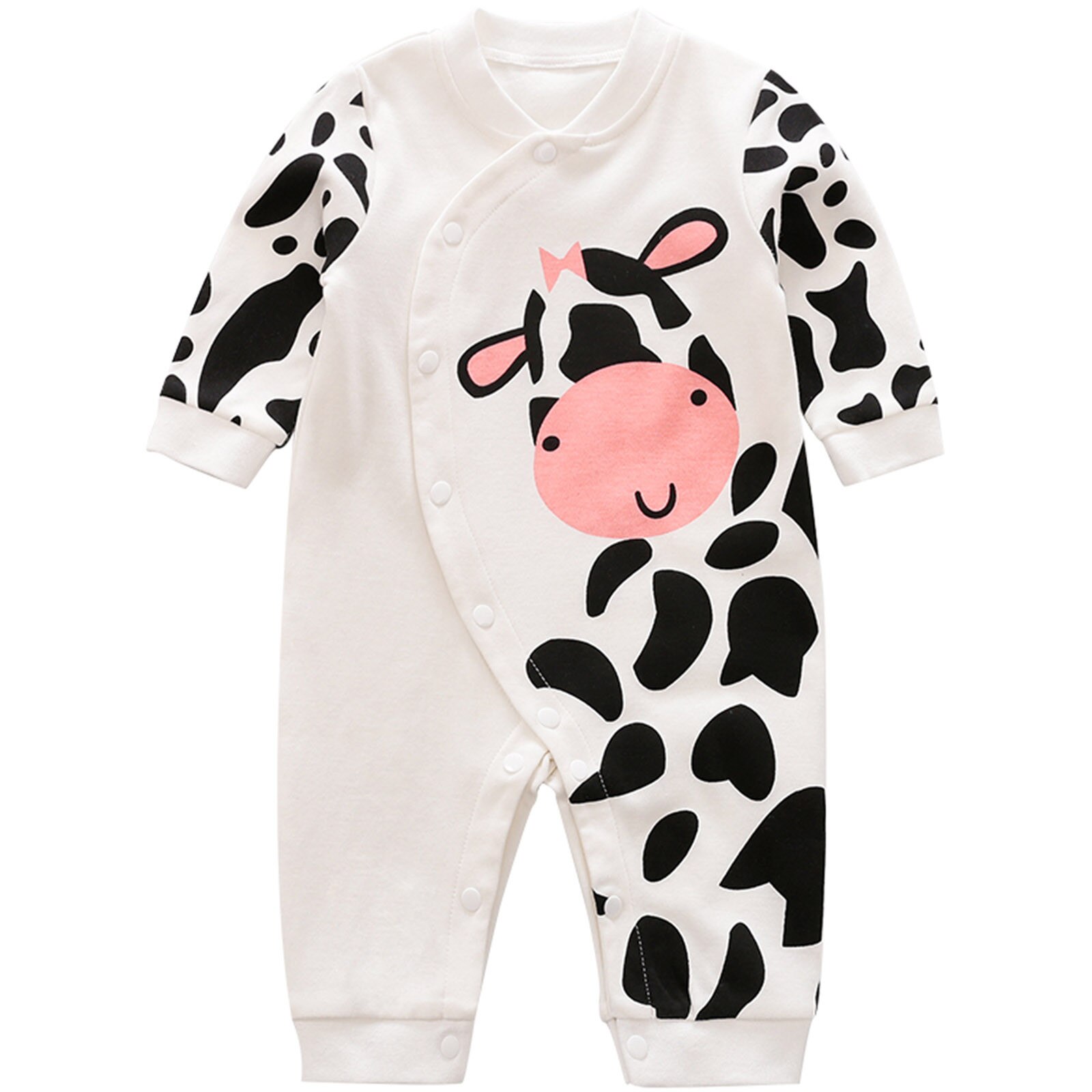 Wit Pasgeboren Baby Jongens Baby Meisje Lange Mouw Koe Luipaard Print Een Stuk Romper Leuke Animal Winter Warm Kleding een Stuk Pak: 9-12 Months