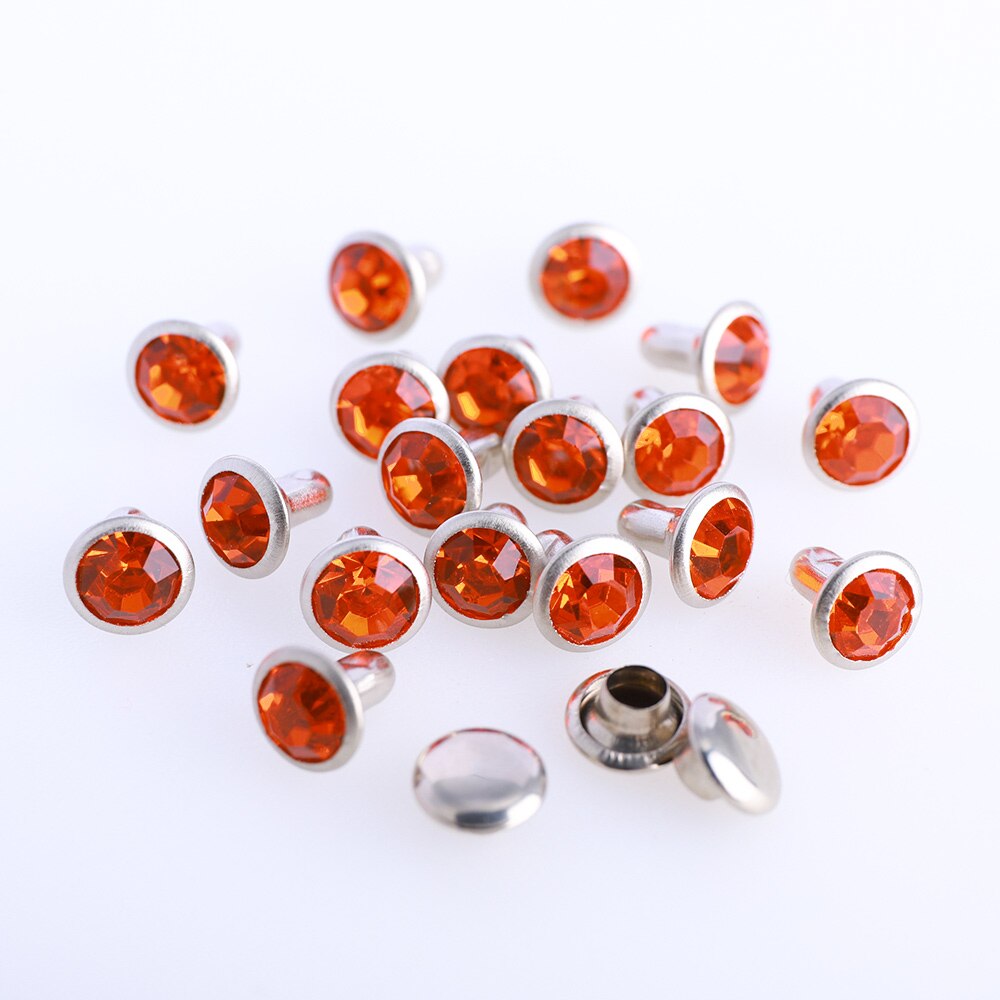 Juego de tachuelas de diamantes de imitación para manualidades, juego de tachuelas de Cristal AB de 6/8mm para manualidades, bolsa de ropa, broca de cuero, 100: 8MM / Orange