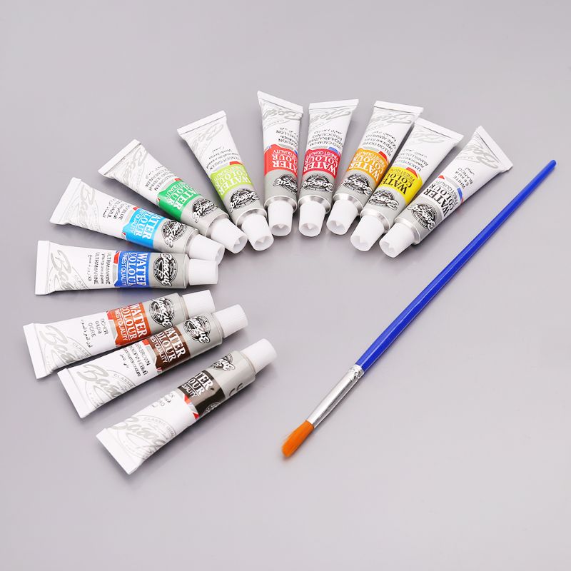12 farver rør 6ml maling rør tegning maleri akvarel pigment sæt med pensel kunst forsyninger