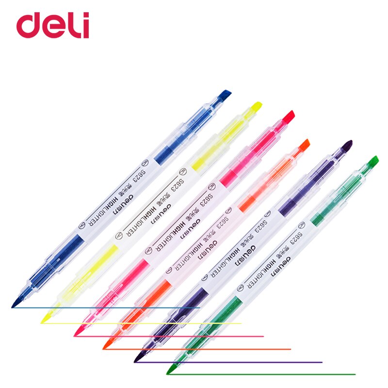 Deli creatieve dual head 6 gekleurde fijne borstel markeerstift met onzichtbare inkt voor school kantoor scribble teken markers