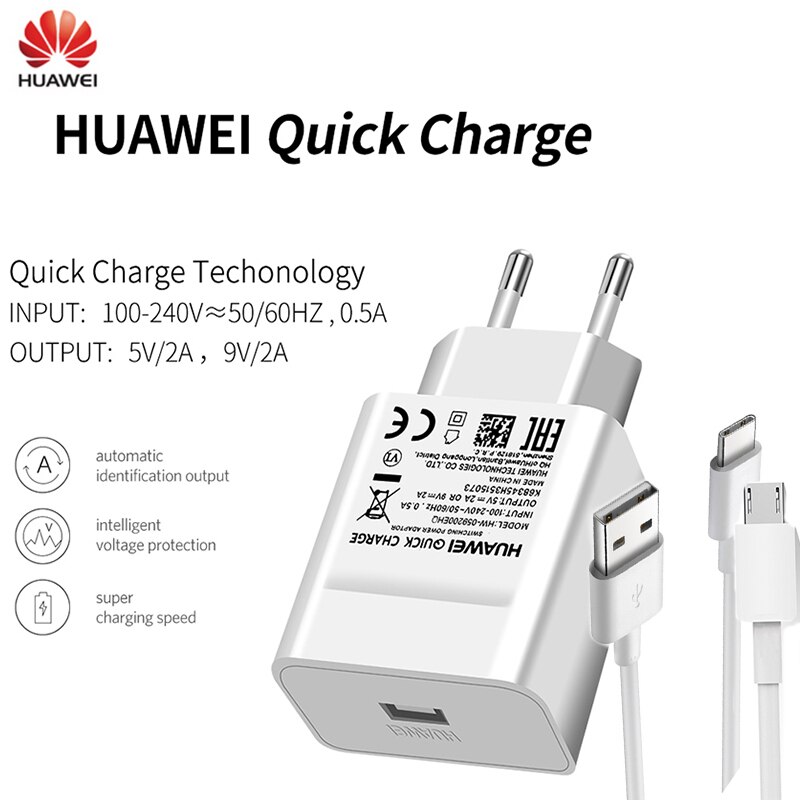 Cargador original Huawei de carga rápida para móvil, cargador rápido USB de 5 V/2 A y 9 V/2 A para Huawei P8, P9 Plus Lite, Honor 8, 9, Mate10, Nova 2, 2i, 3, 3i