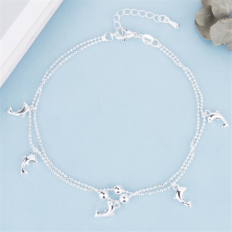 KOFSAC 925 Sterling Silver Anklets For Women Cute Dolphin Ankles Chain Jewelry Female Summer Beach Party Accessories