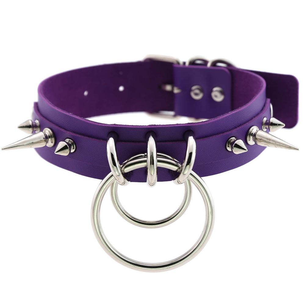 Spiked Choker For Women Men Punk Rock Collar Goth Necklaces Leather Studded Choker Girls Harajuku Gothic Jewelry: purple