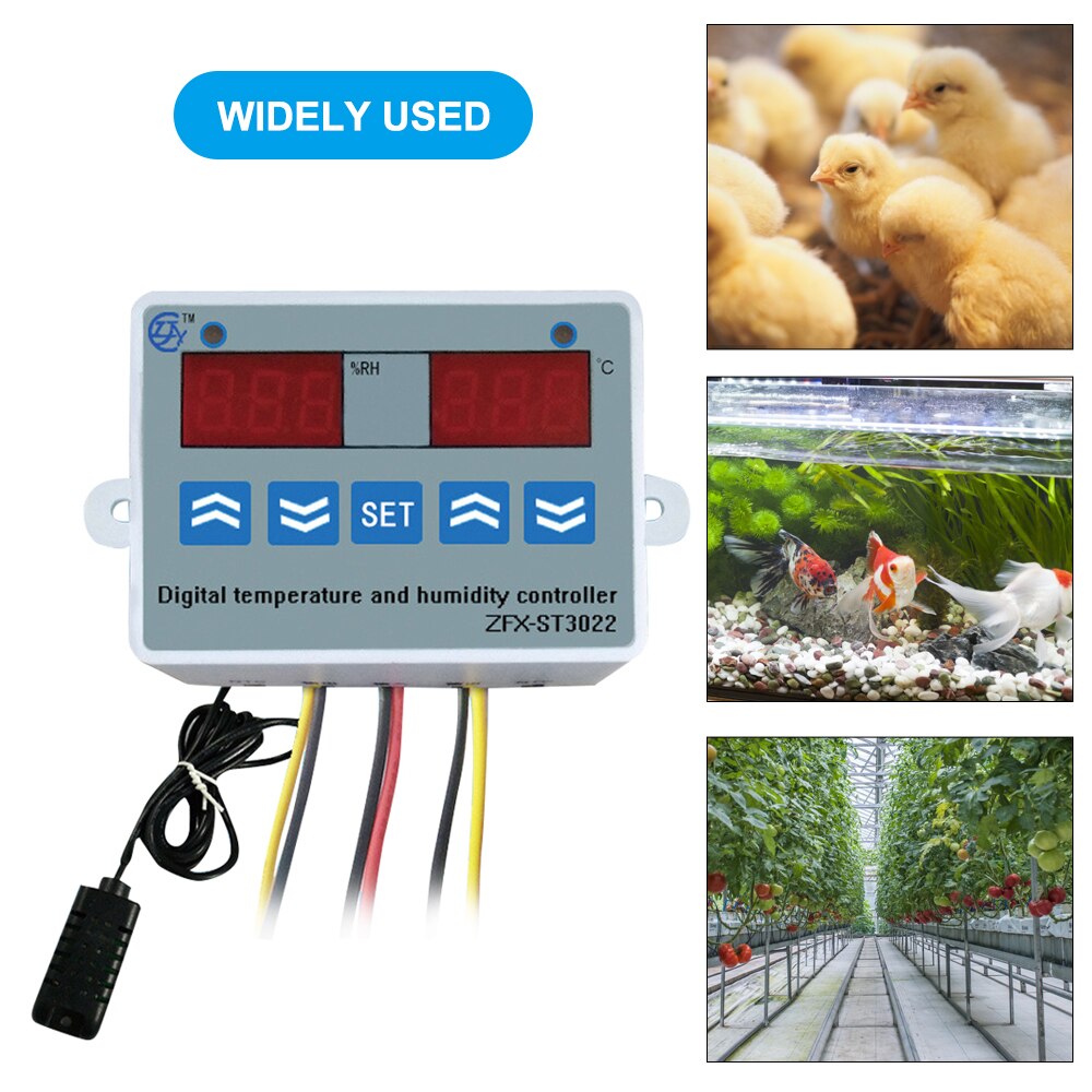 ZFX-ST3022 Temperature Humidity Controller Digital Dual Display Thermostat Humidistat Controller for Freezer Fridge Hatching