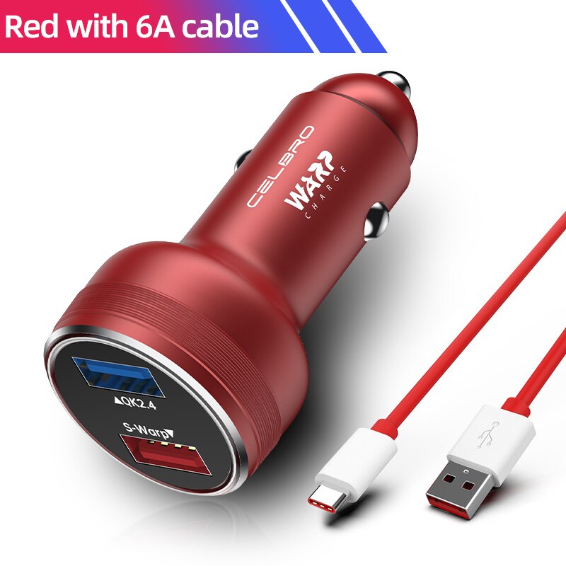 Voor Oneplus 8 Pro Warp Autolader Aluminium Super Snelle Opladen Autolader Voor Oneplus 7T/7/7 pro/6T/5T/5/3T Dash Charger: Red with Cable