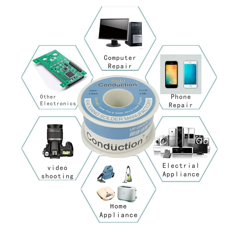 Alambre de soldadura 0,3/0,5/0,8/1,0/1,2/1,5mm flujo 2.0% 45FT estaño Alambre de estaño colofonia de fundido núcleo de soldadura de alambre línea Roll50g100g