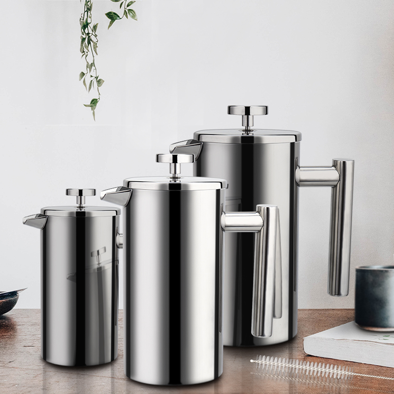 Franse Pers Koffiezetapparaat Rvs Koffie Percolator Pot, Dubbele Muur &amp; Grote Capaciteit Handleiding Koffiekan Koffie Containers