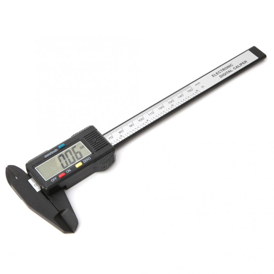 150mm 6 Inch Digital LCD Carbon Fiber Vernier Caliper Gauge Micrometer Measuring Tool 0.1mm Plastic with Telescopic Rod Drawing