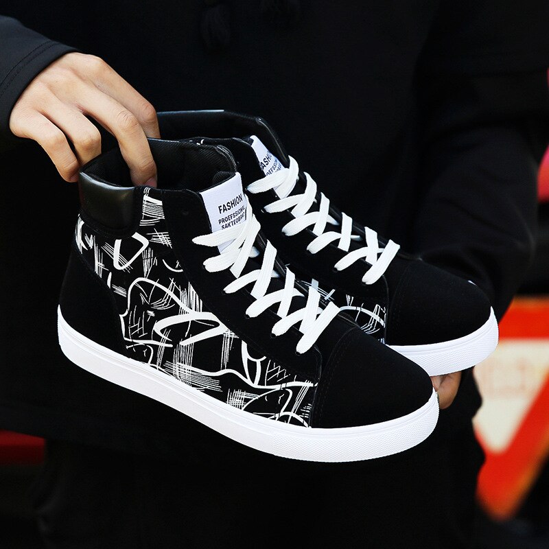 Sneakers herr canvas skor andas coola street skor manligt märke sneakers svart blå röd herr causal skor  a305: Svart / 6.5