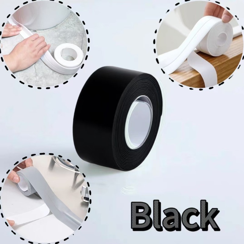 Tiras de cinta de sellado para baño y ducha, autoadhesivas de PVC, pegatina de pared impermeable para baño, cocina, tira de calafateo a prueba de moho para fregadero: Negro / 2MM
