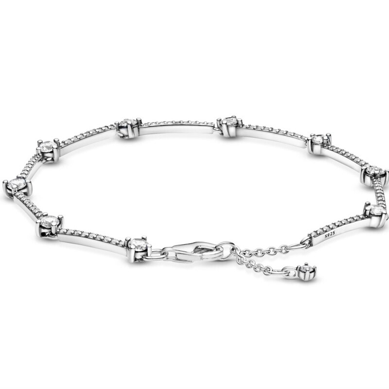 Funkelnden Rose &amp; Silber Pflastern Bar Link Kette &amp; Steine Stern 925 Sterling Silber Armband Fit Europa Armreif Perle Charme diy Schmuck: 1 / 20cm