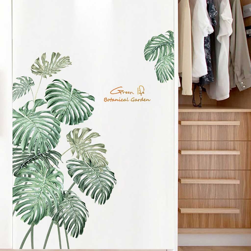 Plante verte autocollant Mural bricolage pivoine Rose fleurs plage feuilles de palmier tropicales Stickers muraux Art moderne vinyle décalcomanie murale