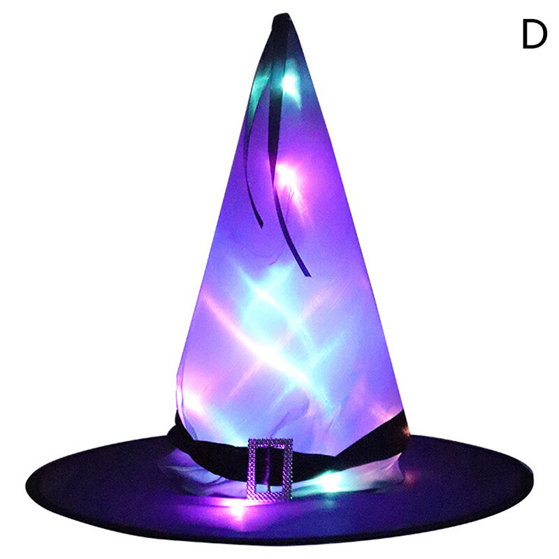1pcs Halloween Witch Hat Glowing Witches Hat Hanging Halloween Home Party Decor Suspension Tree Glowing Hat Cosplay Costume: D with LED Light
