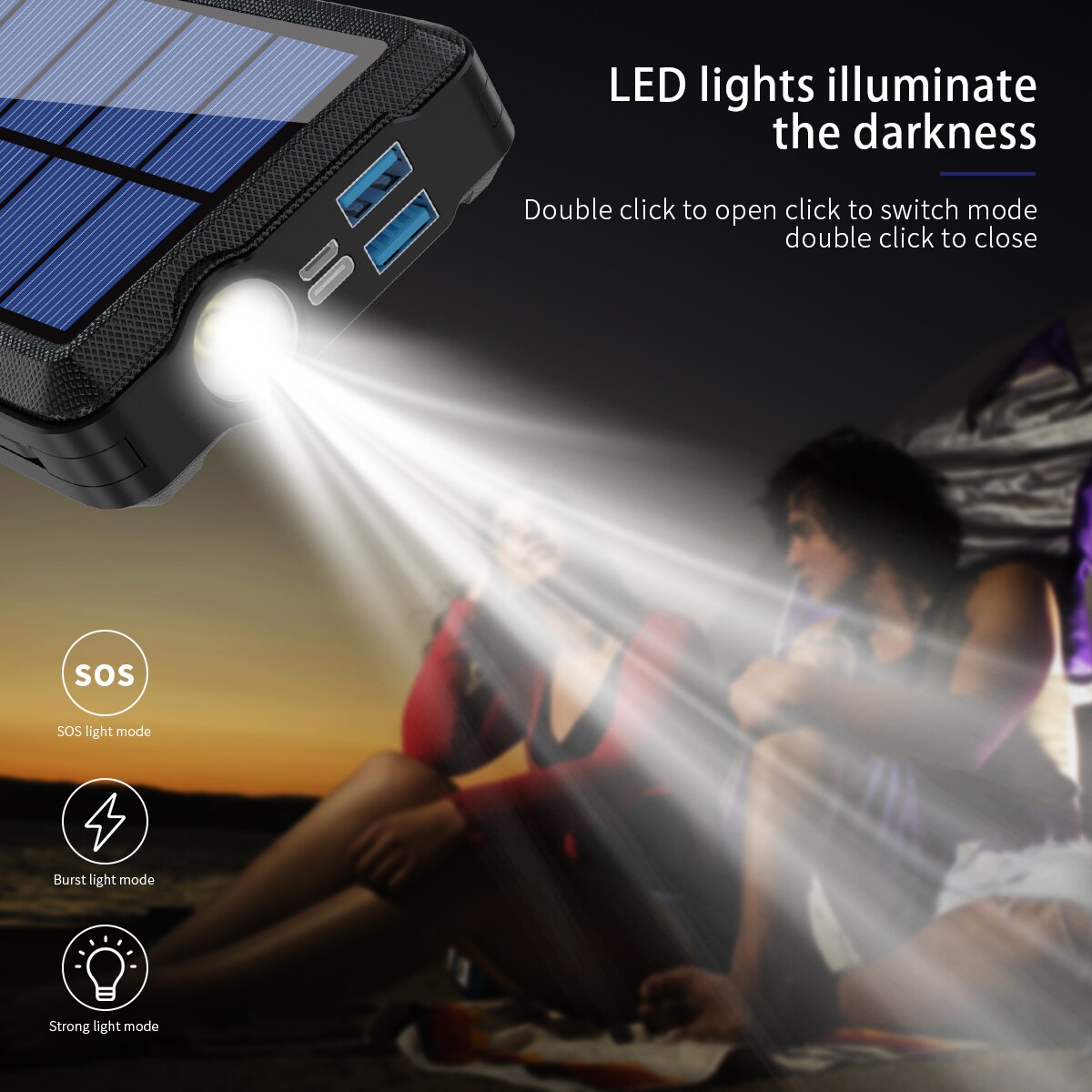 80000mAh Qi Wireless Charging Solar Panel Travel Portable Power Bank LED Built-in Charging Cable External Fast Charging Battery