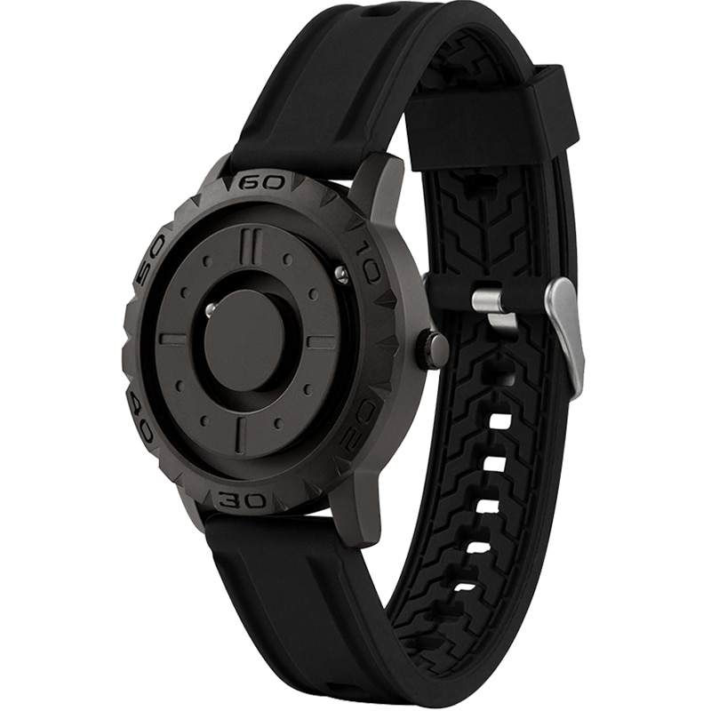 EUTOUR Innovative Black Sliver Magnet Magnetic Metal Multifunctional Watch Men's Sports Quartz Watch Cool Watch Male Reloj