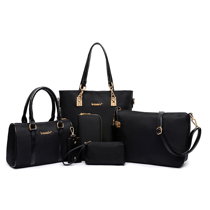 6 stk/sæt kvinder håndtasker skulder crossbody taske pung pung kvinder konvolut messenger tasker kvindelig komposit taske: Sort