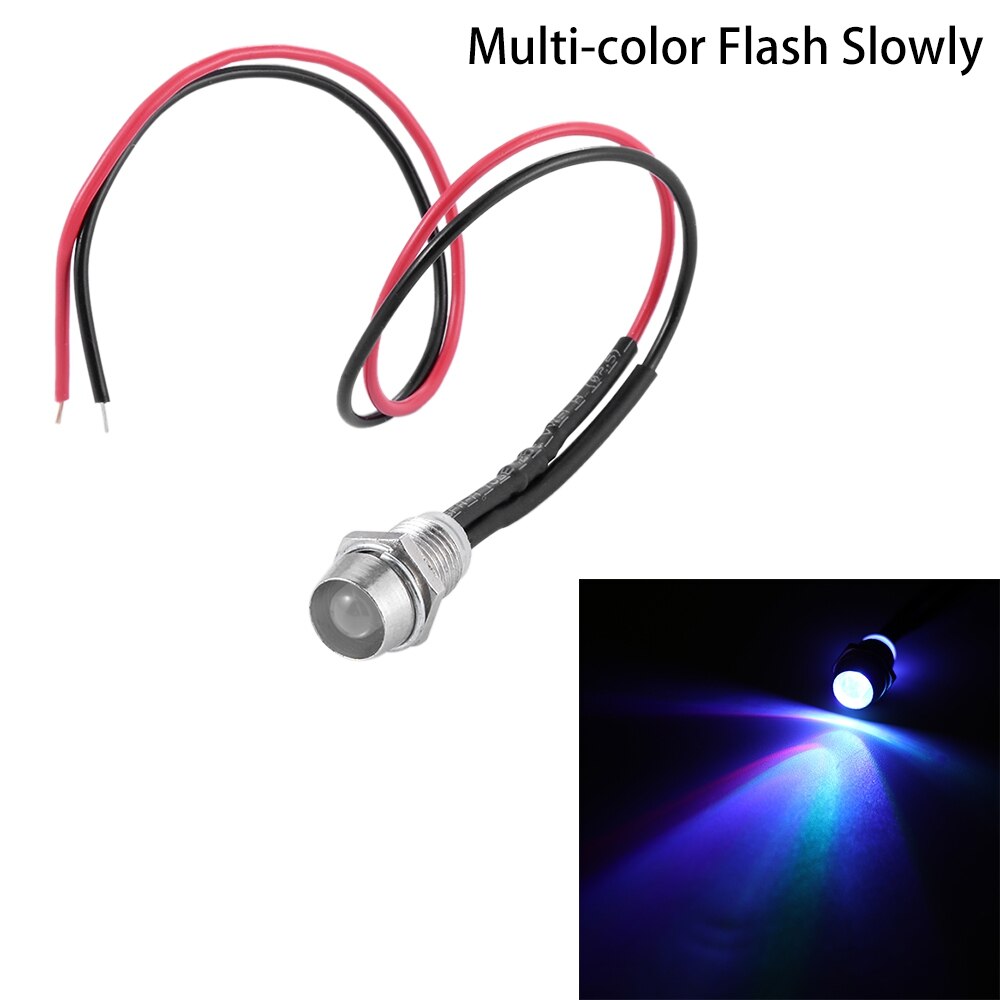 1PC 12V 8mm Multi-color Metal Shell LED Indicator Light Pilot Dash Dashboard Panel Car Van Boat Warning Lamp Bulb With Holder: M-COLOR Flash Slowly