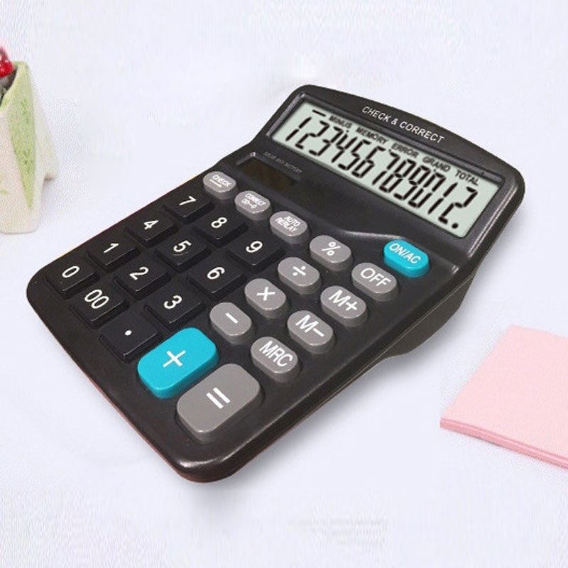 Black 12 Digit Large Screen Calculator Computer Financial Accounting KQS8