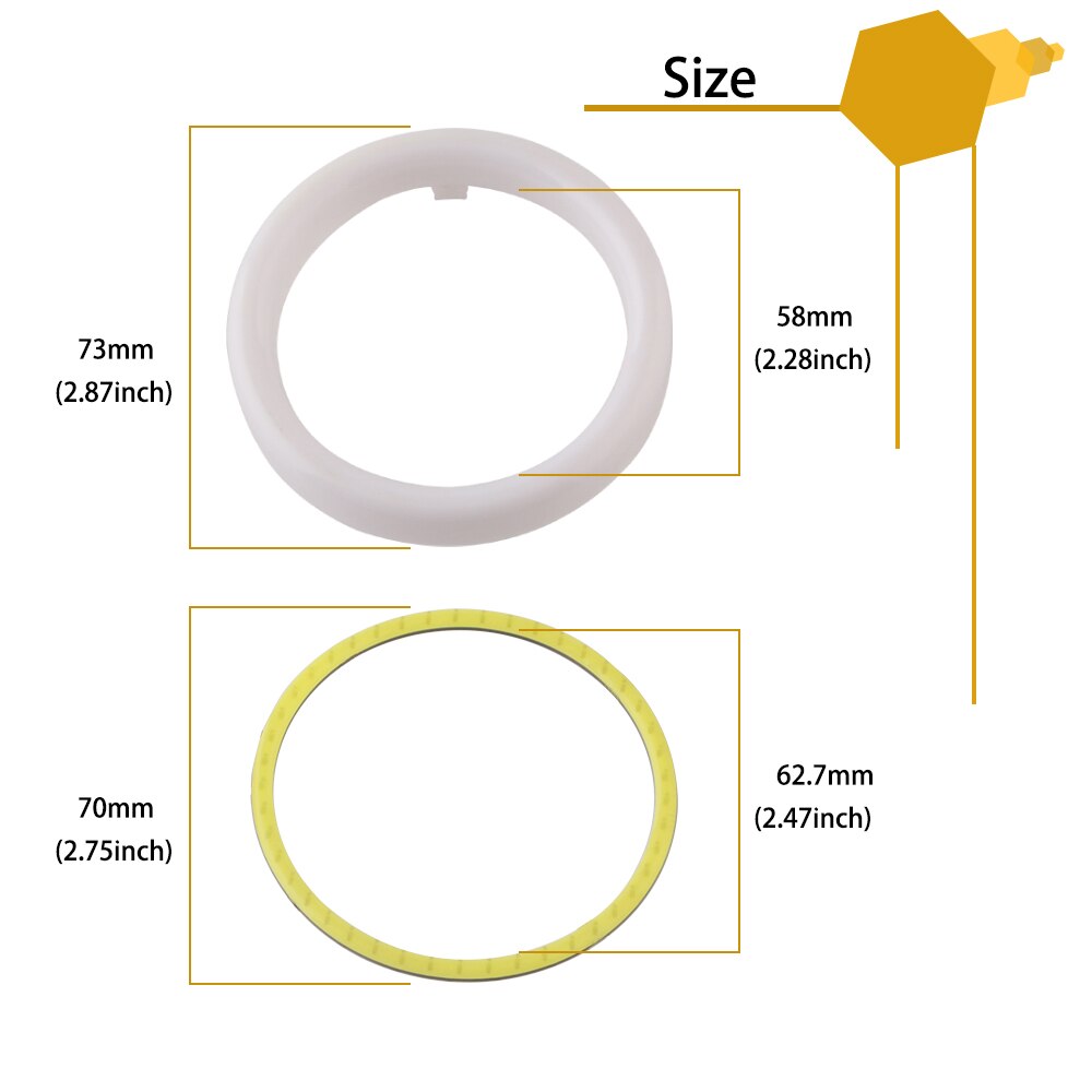 Phares de moto à LED COB Angel Eyes, anneaux Halo en coton 12V APP 60mm 70mm 80mm 90mm 95mm 100mm 110mm 120mm 2 pièces: 70MM