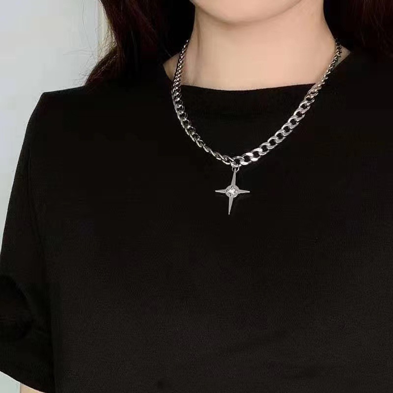 Kpop Goth – collier chaîne avec pendentif étoile couleur argent pour femmes et hommes, Egirl Y2K Cool EMO Punk, bijoux esthétiques Grunge,: Couleur jaune clair