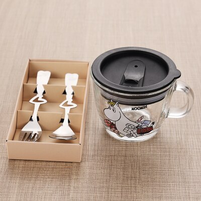 Moomins cartoon Drinkware babies glass water drink glass cup clear glass handle 210ml glass cup safe cute mug: Set D