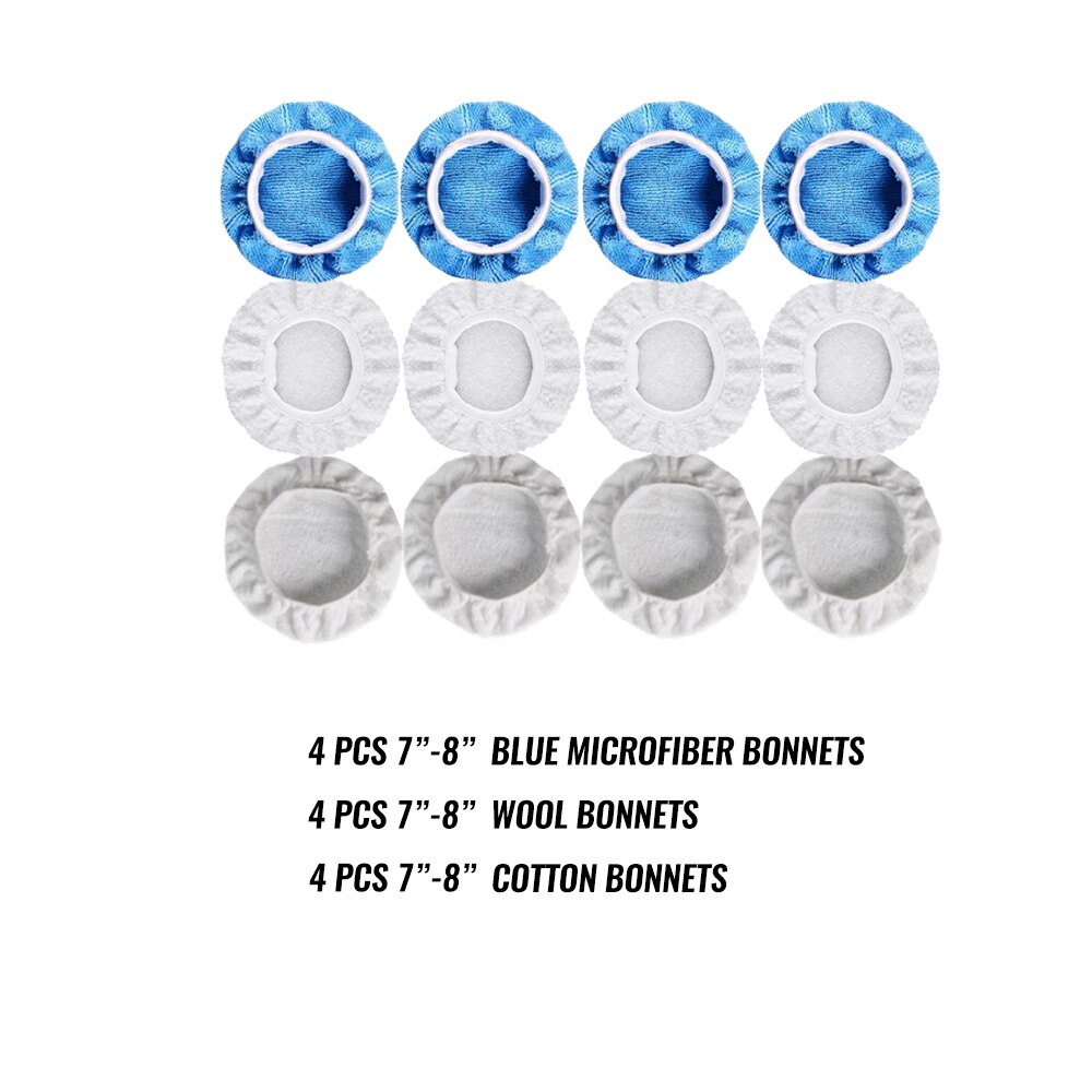 Pack of 18 Car Polisher Pad Bonnet Soft Microfiber Polishing Bonnet Buffing Pad Cover For Car Polisher 5-6" 7-8" 9-10" 3 sizes: 12pcs 7-8MIX