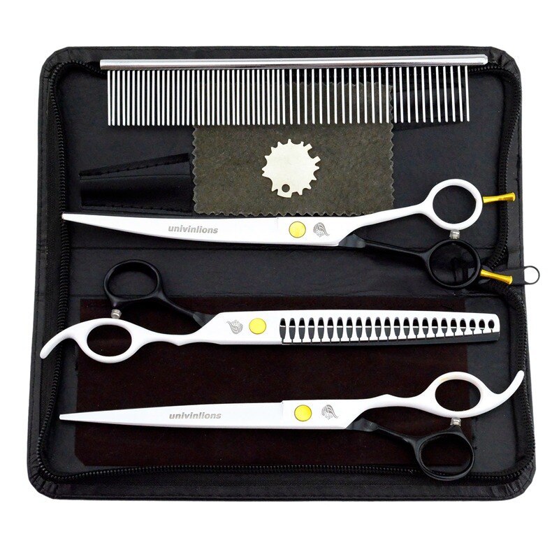 8&quot; titanium dog grooming scissors kits animal groomers curved scissors curved shears pet scissors trimming dog cat hair clippers: white