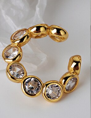 .s 1 pieces simple  s925 sterling silver round crystal ear clip without piercing cz ear cartilage buckle stackable fine jewelry: 1pc gold  e5073