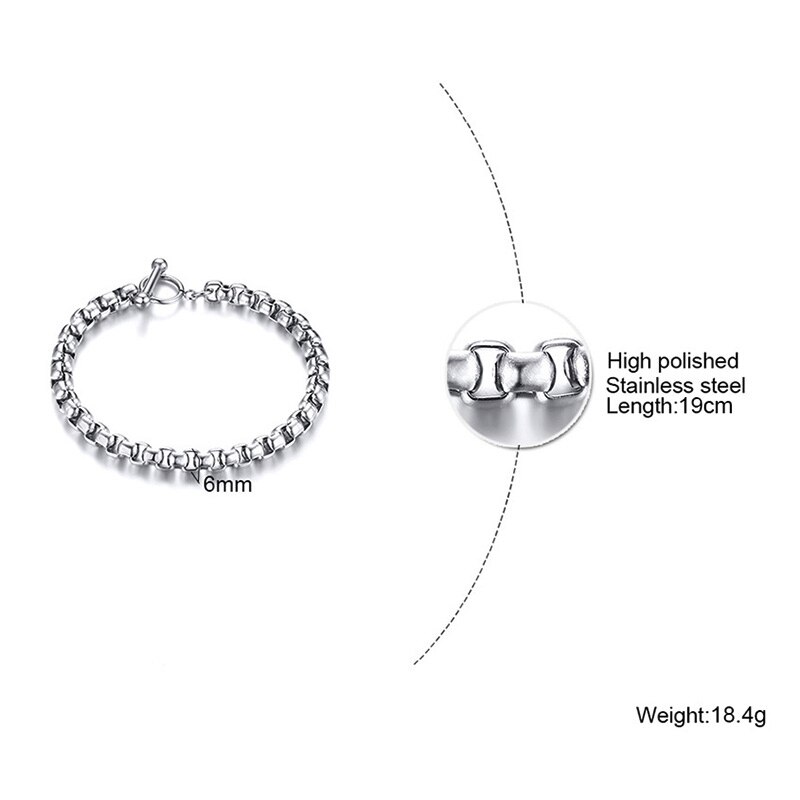 4 à 6MM boîte ronde chaîne BRACELET 6.3 à 8.26 pouces d'épaisseur en acier inoxydable boîte lien chaînes pour hommes femme bijoux